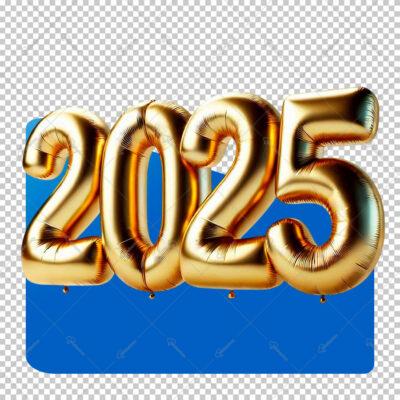 Feliz 2025 Balão Decorativo Ano Novo Dourado Render Selo 3D Fundo Transparente Para Composição