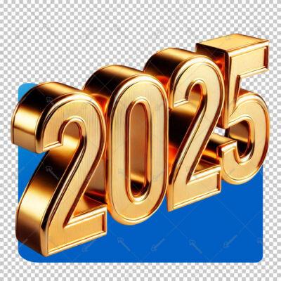 Feliz 2025 Texto Selo 3D Render PNG Sem Fundo Dourado