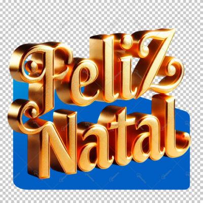 Feliz Natal Decorativo Selo 3D Texto Dourado PNG Sem Fundo