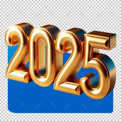 Selo 3D Feliz Ano Novo 2025 Dourado Render PNG Sem Fundo Para Composição